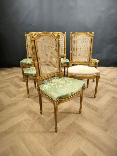 Suite of 6 chairs in gilded wood, upholstered...