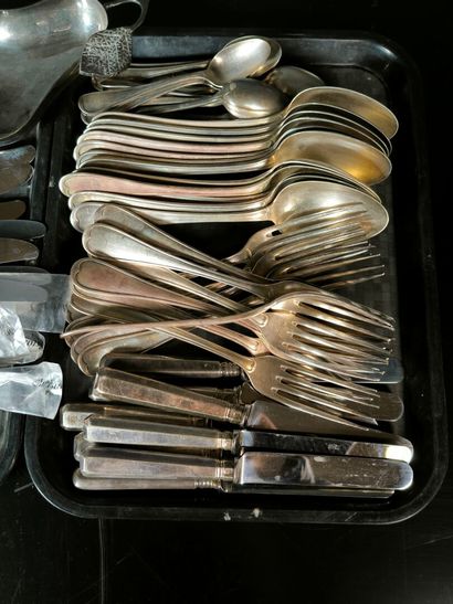 CHRISTOFLE. Silver-plated flatware set:
-...