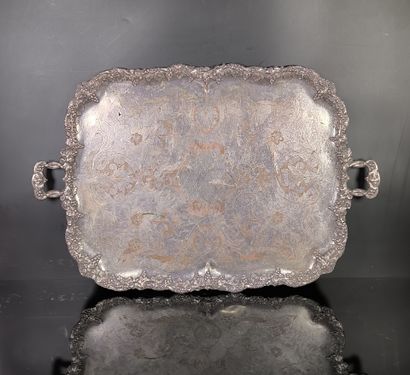 Large silver-plated tray with handles, engraved...