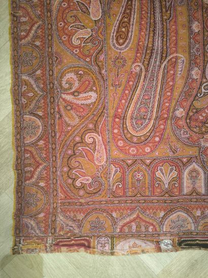 Paisley shawl, black background. 19th century....