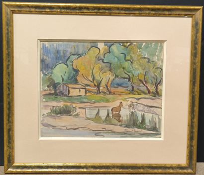Anonymous, 20th century. Landscape. Watercolor...