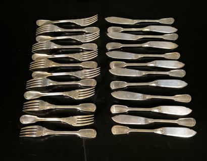 CHRISTOFLE. Set of 12 forks and 12 fish knives...