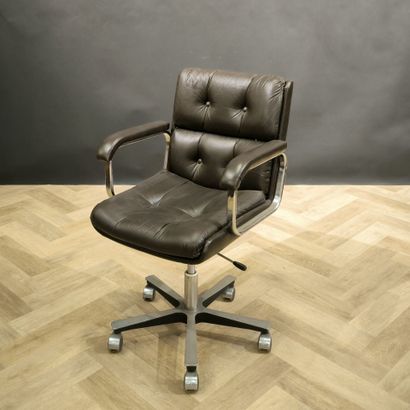 Swivel desk chair, brown leather upholstery....