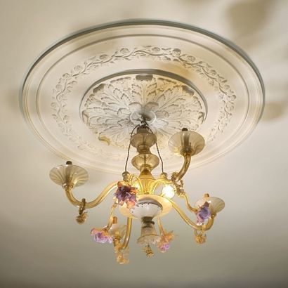 MURANO. Glass chandelier with 4 lights. (incomplete...