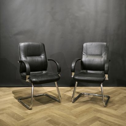 Pair of desk armchairs in black skai and...