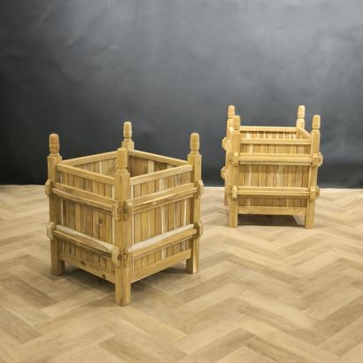 Pair of acacia orange tree crates. Height...