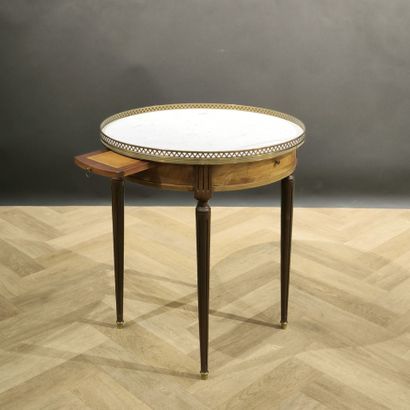Mahogany hot-water bottle table, white marble...