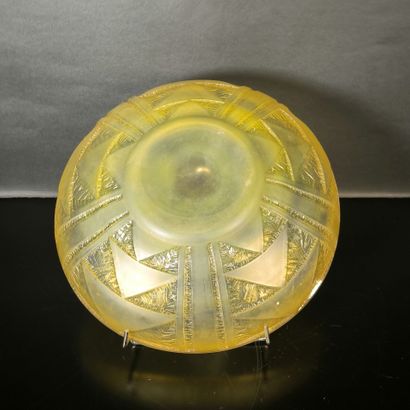 DAUM + NANCY FRANCE. Round yellow glass bowl...