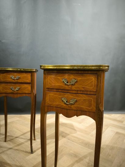Pair of 2-drawer bedside tables in veneered...