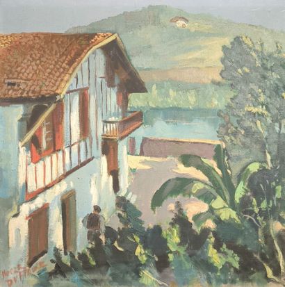 Roger DUFFAURE (XX). Basque house. Painting...