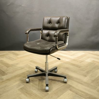 Swivel desk chair, brown leather upholstery....