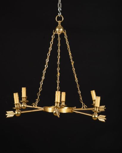 Gilt bronze chandelier with six arrow-shaped...