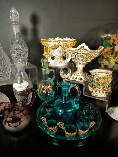 Set of glass and crystal bottles, 19th century,...