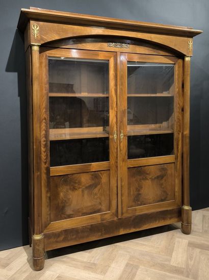 Mahogany and mahogany veneer bookcase opening...