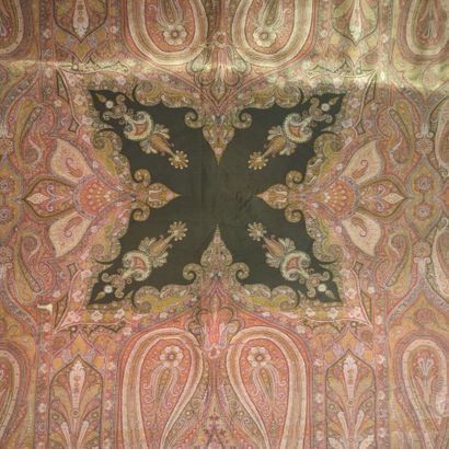 Paisley shawl, black background. 19th century....