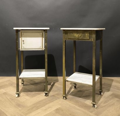 Set of two brass and marble side tables....