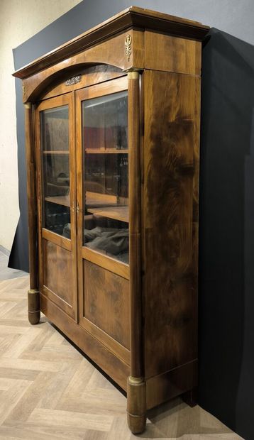 Mahogany and mahogany veneer bookcase opening...