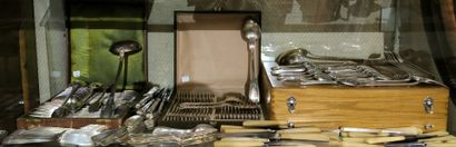 Large lot of metal and silver-plated flatware,...