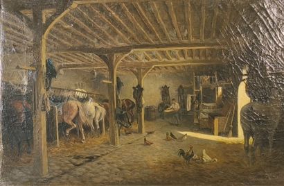 Georges GASSIES (1829-1919). Scène d'écurie....