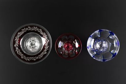 Three crystal overlay baguiers cups. 
- Saint-Louis....