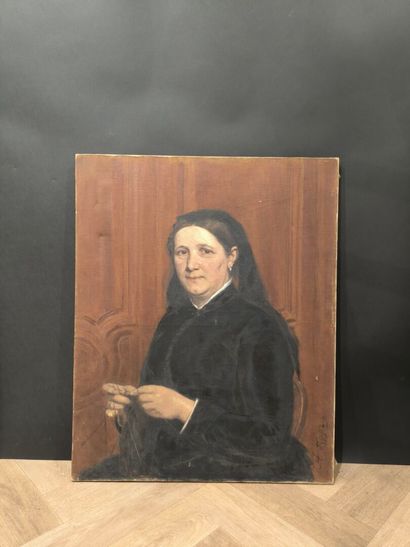 Abraham THUILLEAUX (XX). Femme en noir. Huile...