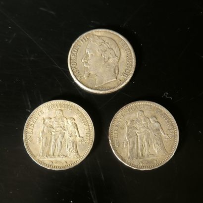3 silver coins: ecu France 1867 1873 187...