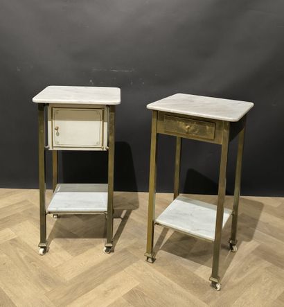 Set of two brass and marble side tables....