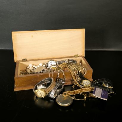 Small batch of costume jewelry and watches,...
