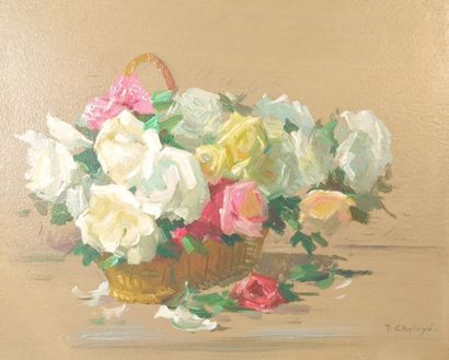 Jean CHALEYÉ (1878-1960). Panier de roses....