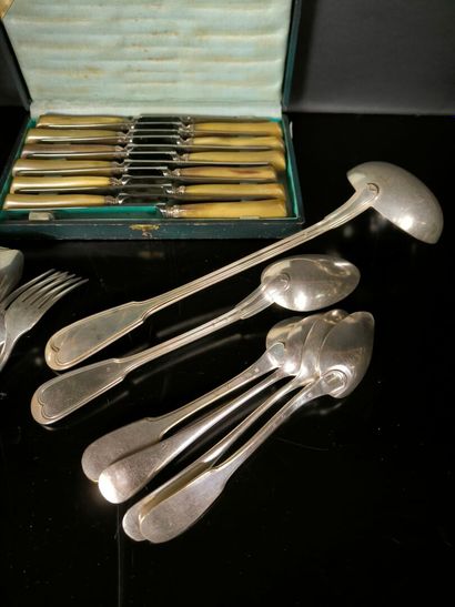Silver-plated set: ladle, serving spoon,...