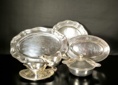 Silver-plated set: long shell dish (44.5...