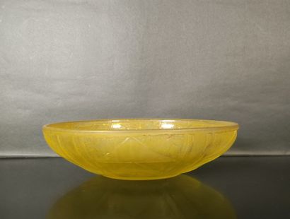 DAUM + NANCY FRANCE. Round yellow glass bowl...
