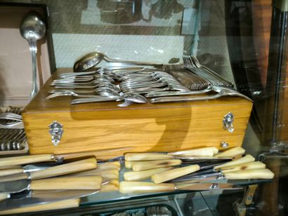 Large lot of metal and silver-plated flatware,...