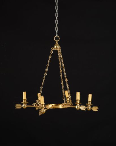 Gilt bronze chandelier with six arrow-shaped...