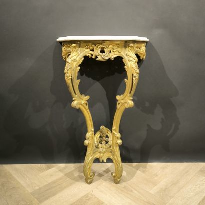 Carved and molded redoré wood console, white...