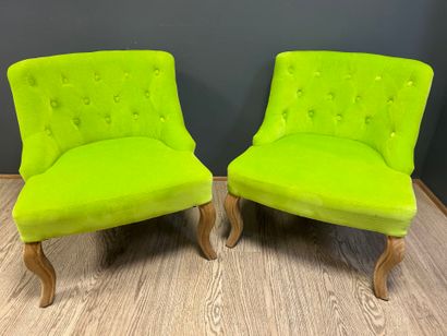 Pair of green velvet toadstool armchairs
Stains
H....