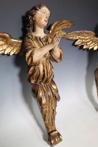 Pair of gilded wood sconce brackets depicting...