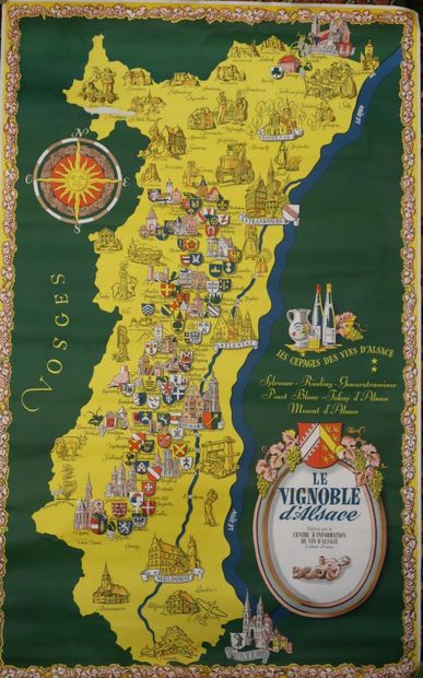 Set of 4 posters: 
- grape varieties of Alsace...