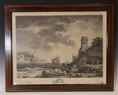 VERNET, (d'après) : 
Vue de Naples 
Estampe...