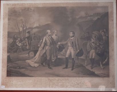 Deux estampes en noir représentant Napoléon,...
