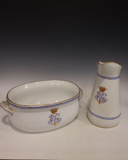 White porcelain brooch and basin with crowned...