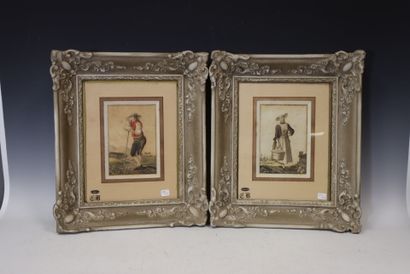Deux lithographies aquarellées représentant...