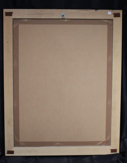 Four portraits of dogs: 
Blackened wood frame...