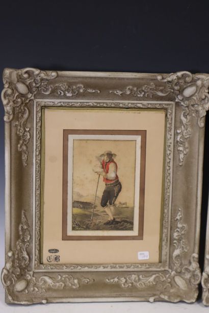 Deux lithographies aquarellées représentant...