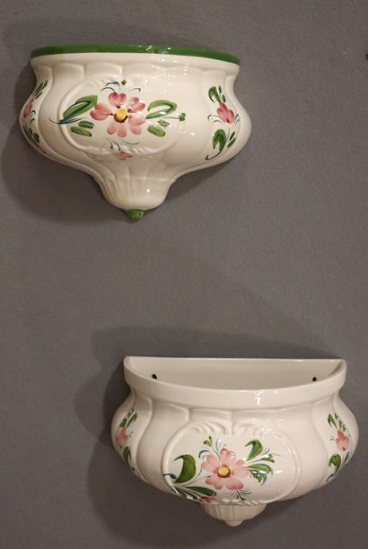 Two earthenware bouquetières with flower...