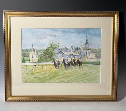 GEO. 
Jockeys sur le champ de course de Chantilly...