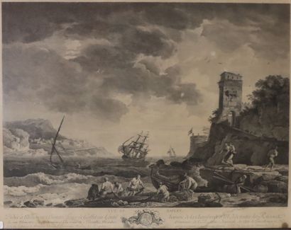 VERNET, (d'après) : 
Vue de Naples 
Estampe...