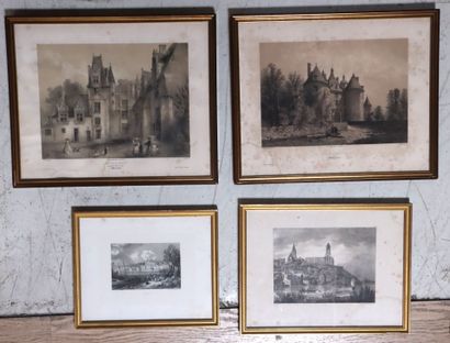 4 lithographies en noir et blanc de la région...