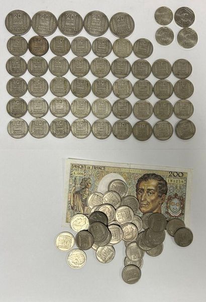 Set of silver coins including 10 francs,...