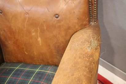 Pair of club armchairs upholstered in studded...